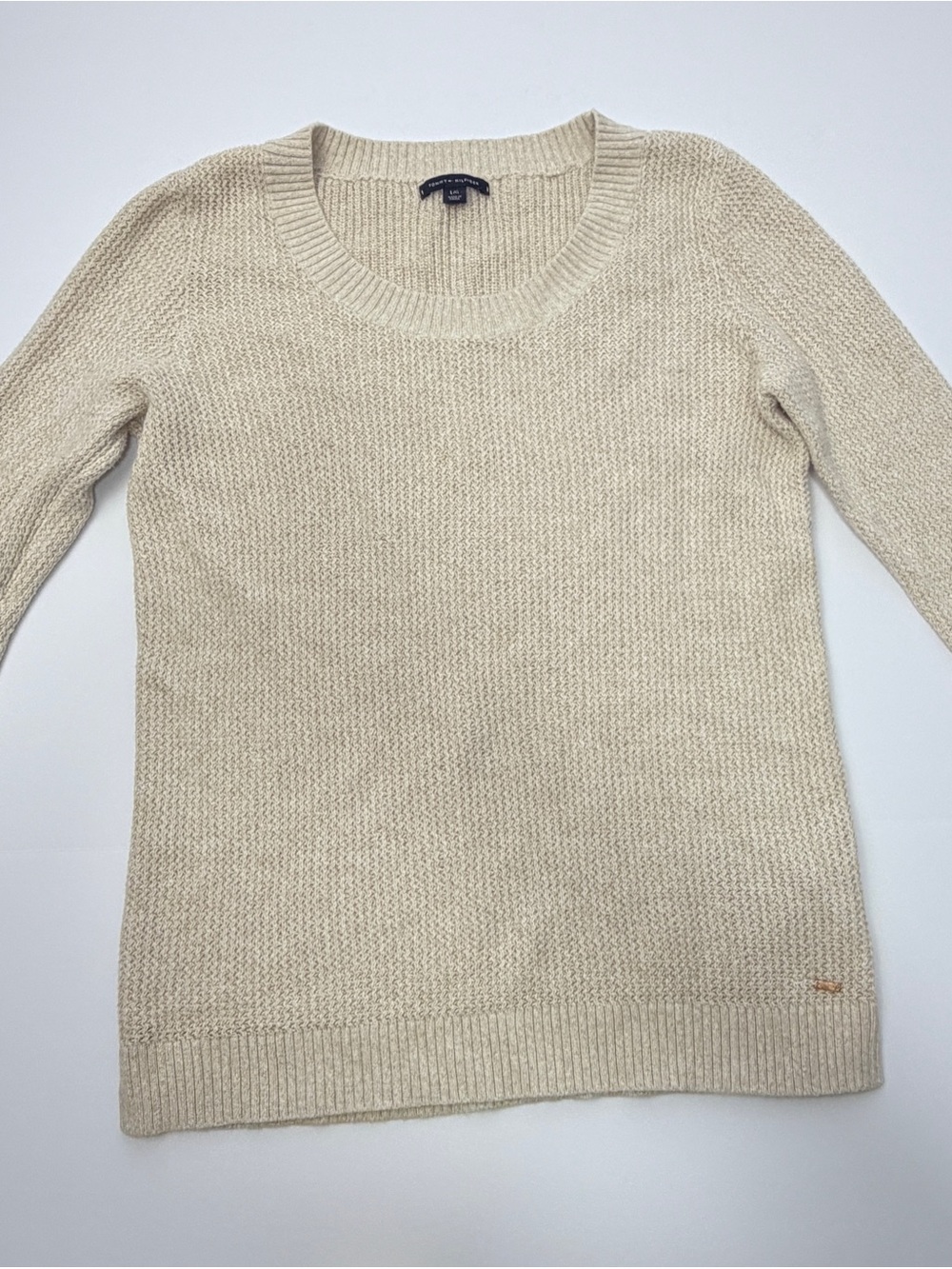 Tommy Hilfiger Women’s Large Beige Cotton Knit Sweater Crew Neck Pullover L